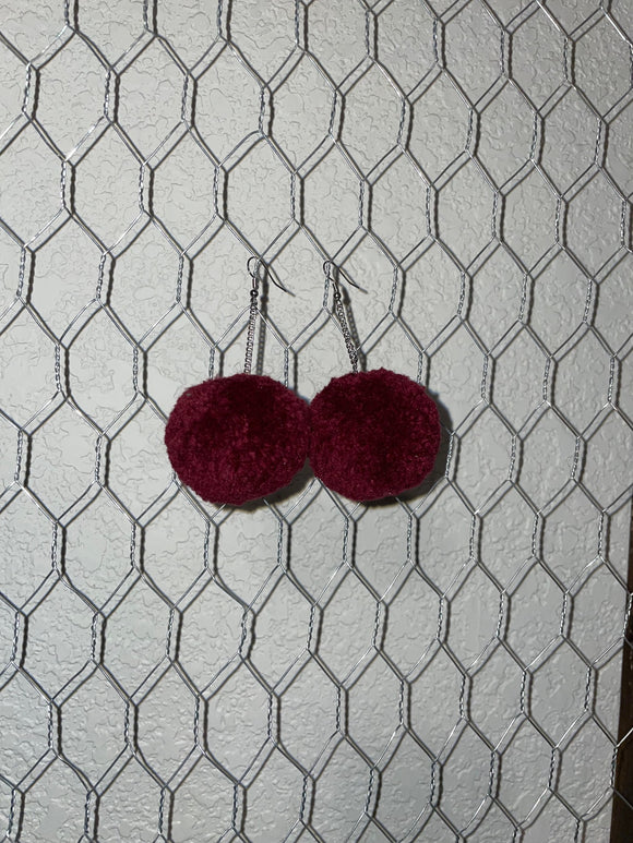 Burgandy Pom Earrings